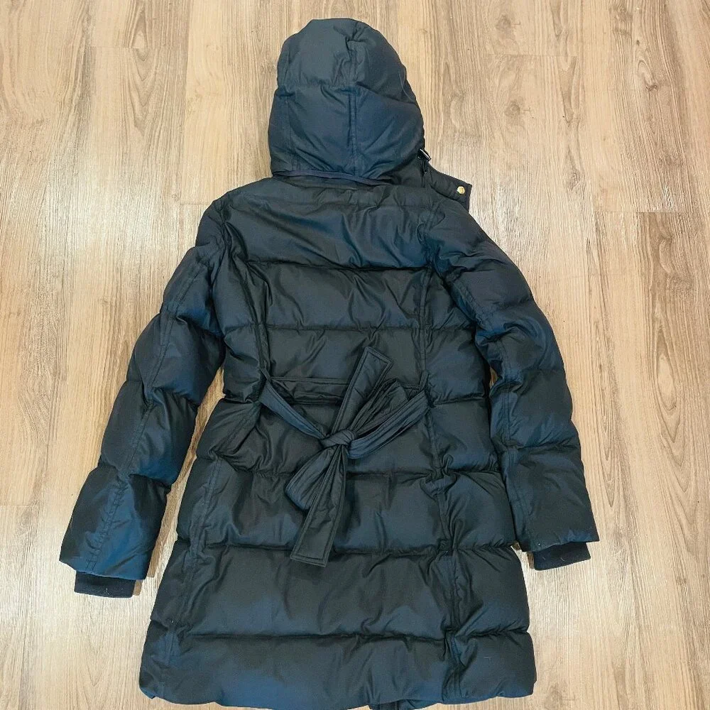 Black J.Crew Puffer Coat with Gold Snaps and Hood Size Small - Picture 2 of 4
